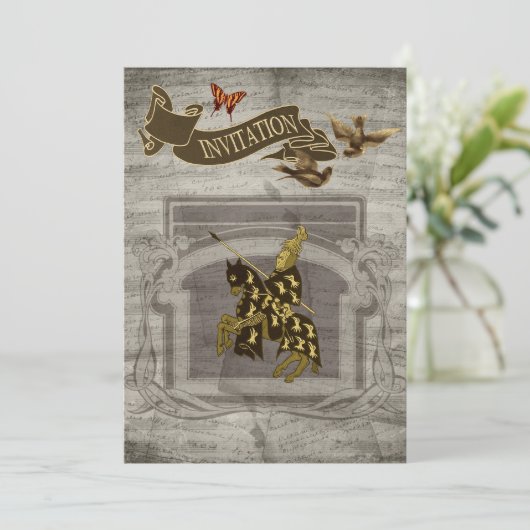 Der mittelalterliche Ritter speichert die Datumska Save The Date (Stehend Vorderseite)