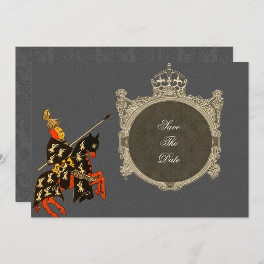 Der mittelalterliche Ritter speichert die Datumska Save The Date (Vorne/Hinten)