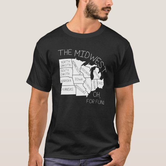 Der MITTELWESTEN-SPASS Geografie-Karten-T - Shirt (Vorderseite)