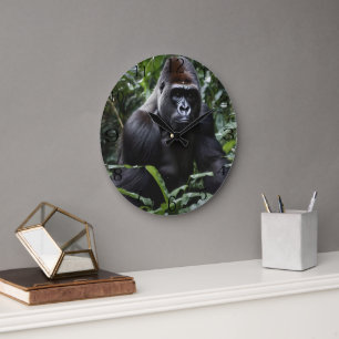 Der Mitternachts-Gorilla-König: Monarch des Waldes Große Wanduhr