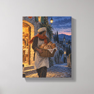 Der Mitternachtsbäcker in der blauen Straße - Bild Leinwanddruck