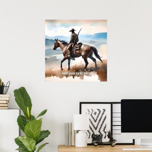Der moderne Cowboy reiten beim Pferd Poster (Heimbüro)