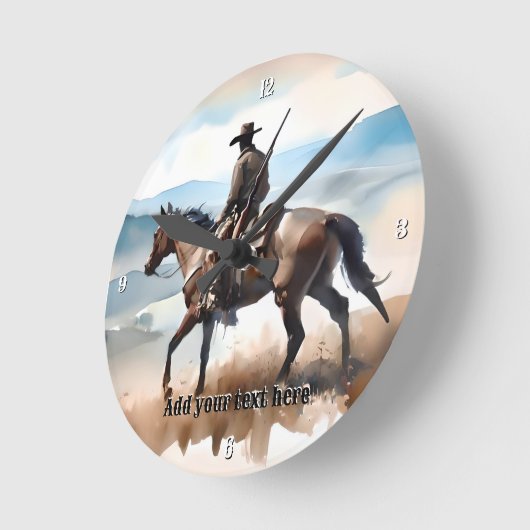 Der moderne Cowboy reiten beim Pferd Runde Wanduhr (Winkel)