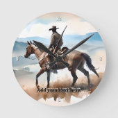 Der moderne Cowboy reiten beim Pferd Runde Wanduhr (Vorderseite)