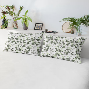 Der moderne Eukalyptus Verlasse ein grünes, weißes Kissenbezug