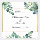 Der moderne Eukalyptus Verlasse eine muslimische E Quadratischer Aufkleber (Vorderseite)