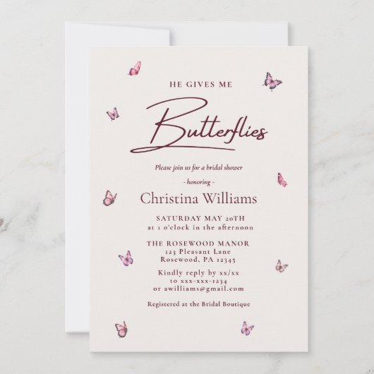 Der Moderne gibt mir Schmetterlinge Brautparty Einladung (Vorderseite)