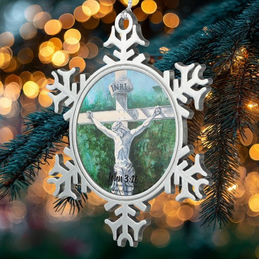 Der moderne Glaube John 3:16 Schneeflocken Zinn-Ornament