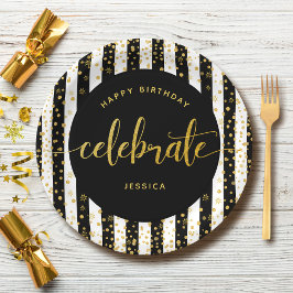 Der moderne Glitzer der Goldart ist zum Geburtstag Pappteller