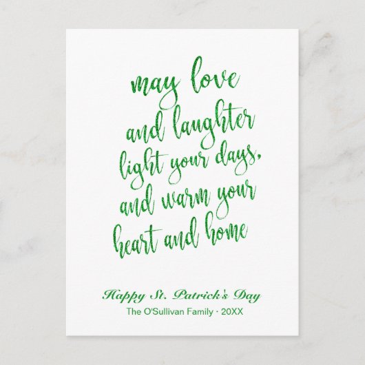 Der moderne Glitzer Irish Blessing St. Patrick's D Postkarte (Vorderseite)