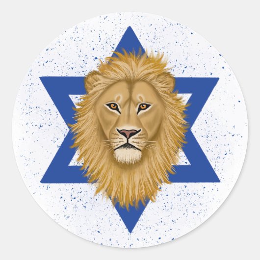 Der moderne Löwe von Juda . Davidstern Runder Aufkleber (Vorderseite)