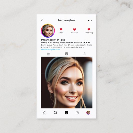 Der moderne Makeup Artist Lashes Brows Salon Insta Visitenkarte (Vorderseite)