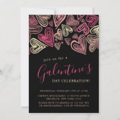 Der moderne Schwarz-Rosa-Galentinstag Einladung (Vorderseite)