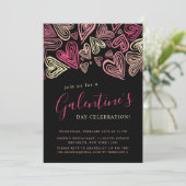 Der moderne Schwarz-Rosa-Galentinstag Einladung (Stehend Vorderseite)