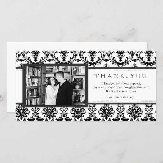 Der moderne schwarze Damast u. das Weiß dankt Dankeskarte (Vorne/Hinten)