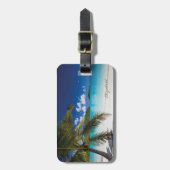 Der moderne tropische Strand, Palm, Sand Gepäckanhänger (Vorderseite vertikal)