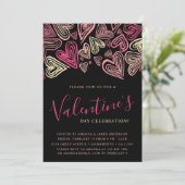 Der moderne Valentinstag in Schwarz und Rosa Einladung (Stehend Vorderseite)