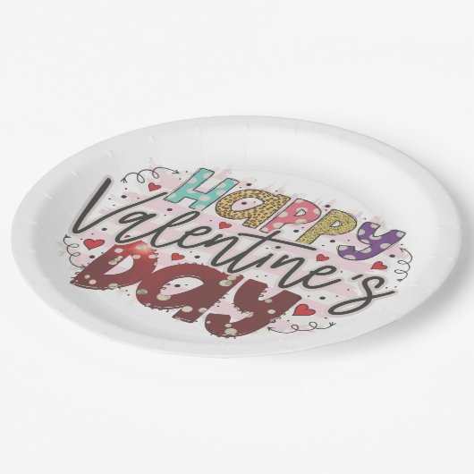 Der moderne Valentinstag Pappteller (Schrägansicht)