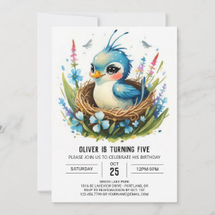 Der moderne Whimsiswald Bird zum Geburtstag Einladung