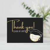 Der moderne White Black Gold Volleyball Abschluss Dankeskarte (Stehend Vorderseite)