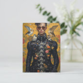 Der modische Mann mit Vögeln Postkarte (Stehend Vorderseite)