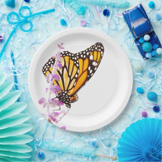 Der Monarch ist auf dem Lavendel Pappteller (Party)