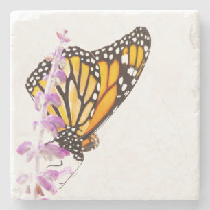 Der Monarch ist auf dem Lavendel Steinuntersetzer