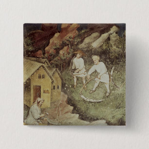 Der Monat Juli, Detail des Erntens, c.1400 Button