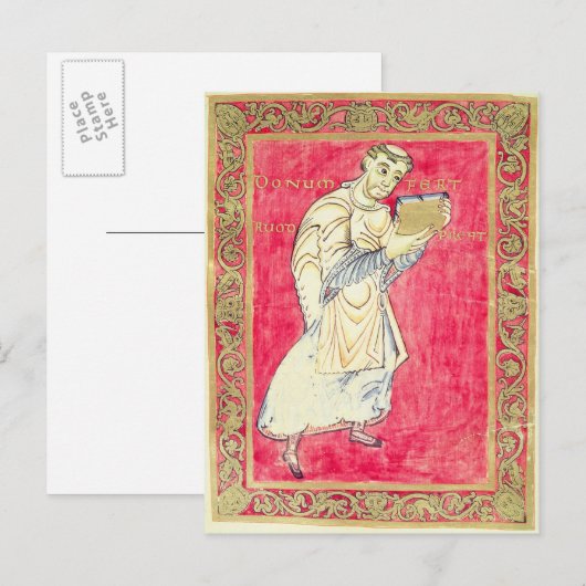 Der Mönch Ruodprehet präsentiert sein Buch Postkarte (Vorne/Hinten)