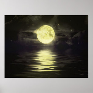 Der Mond, der auf dem Wasser reflektiert Poster