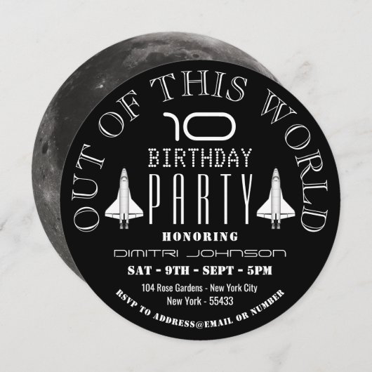 Der Mond, die Raumfähre zum Geburtstag Einladung (Vorne/Hinten)