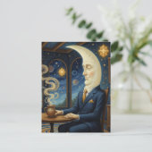 Der Mond geht Kaffee trinken Postkarte (Stehend Vorderseite)