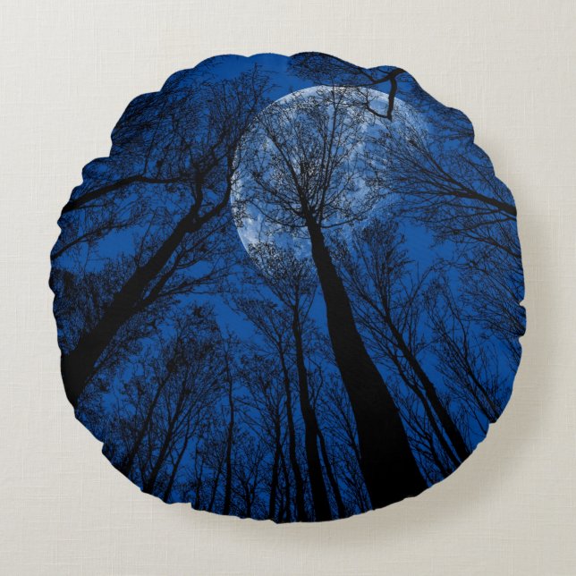 Der Mond in der nächtlichen Himmel Rundes Kissen (Vorderseite)