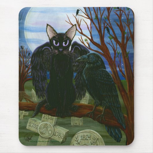 Der Mond-schwarze Katzen-Krähen-gotische Kunst Mousepad (Vorne)