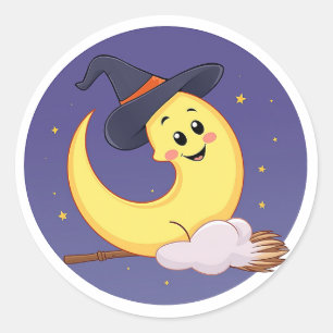 Der Mond trägt einen Hexenhut Runder Aufkleber