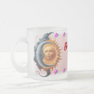 Der Mond und die Sonne verliebt auf einer Mattglastasse
