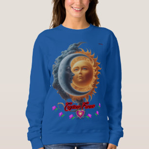 Der Mond und die Sonne zusammen auf einem blauen N Sweatshirt