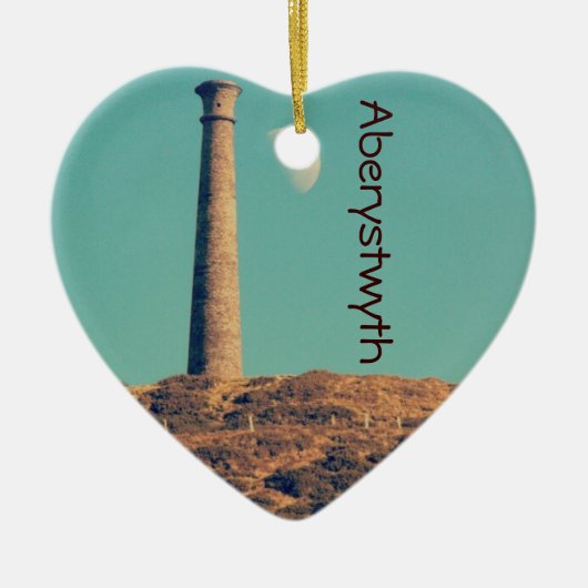 Der Mond und ein Turm: Aberystwyth Keramik Ornament (Vorne)