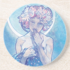 "Der Mond" von Mucha, Blue Sandstone Untersetzer