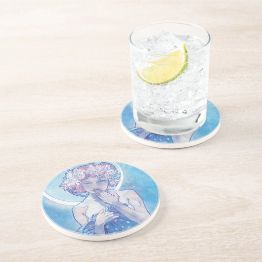 "Der Mond" von Mucha, Blue Sandstone Untersetzer (Seite)