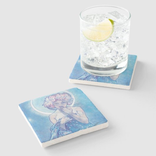 "Der Mond" von Mucha, Blue Stone Untersetzer (Seitenansicht)