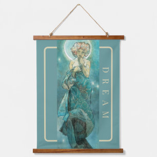"Der Mond" von Mucha, Dream Green Wall Tapestes Wandteppich Mit Holzrahmen