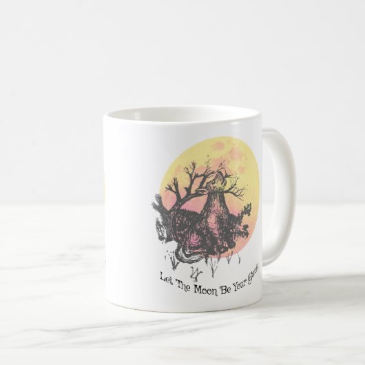 Der Mondführer, Wolf auf dem Mond und Gothic Lette Kaffeetasse (VorderseiteRechts)