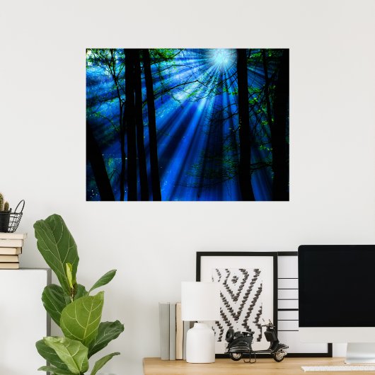 Der Mondlichter strahlt am See Poster (Heimbüro)