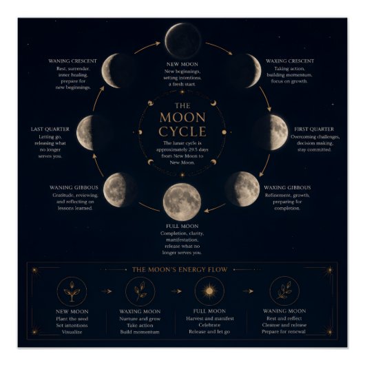 Der Mondzyklus und die Bedeutung der Phasen Poster (Vorderseite)