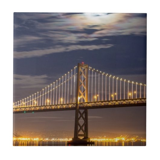 Der Moonrise heute Abend über der Bucht-Brücke Fliese (Vorderseite)
