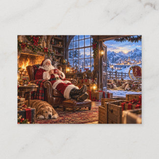 Der Morgen nach Weihnachten Santa und Rentiere Telefonnummerkarte
