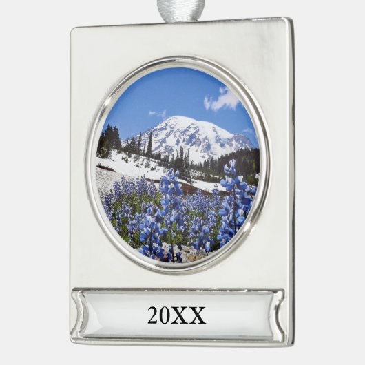 Der Mount Rainier am Paradies-Punkt Banner-Ornament Silber (Links)