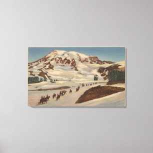 Der Mount Rainier, WA - Männer zu Pferd auf Leinwanddruck