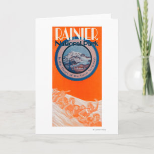 Der Mount- Rainierplakat - Sledding Feiertagskarte